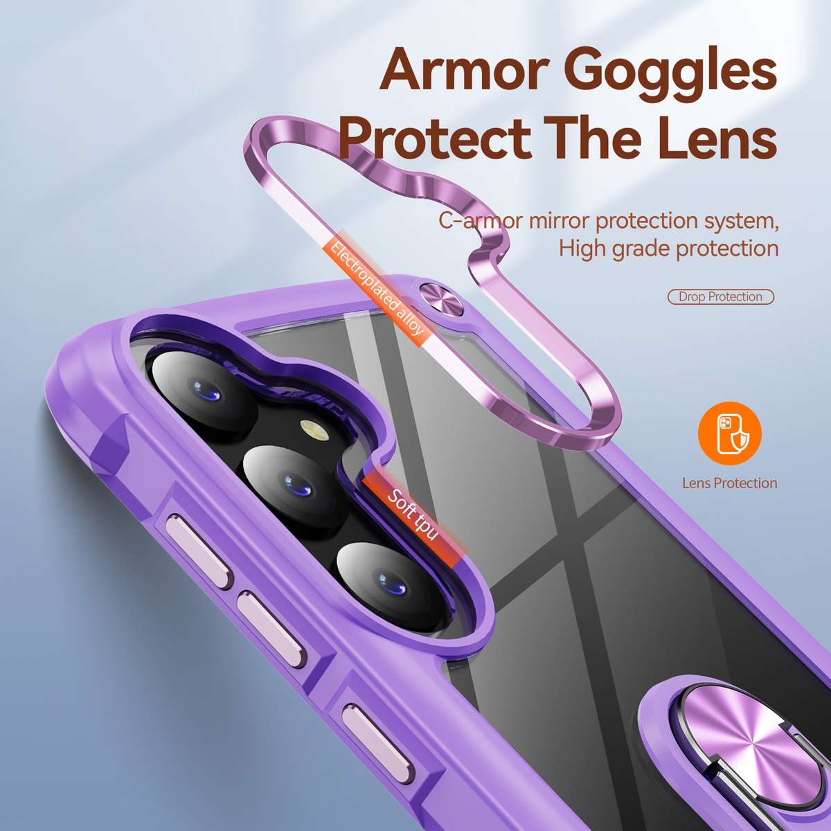 For Samsung Galaxy S25 5G TPU + PC Lens Protection Phone Case with Ring Holder(Purple)