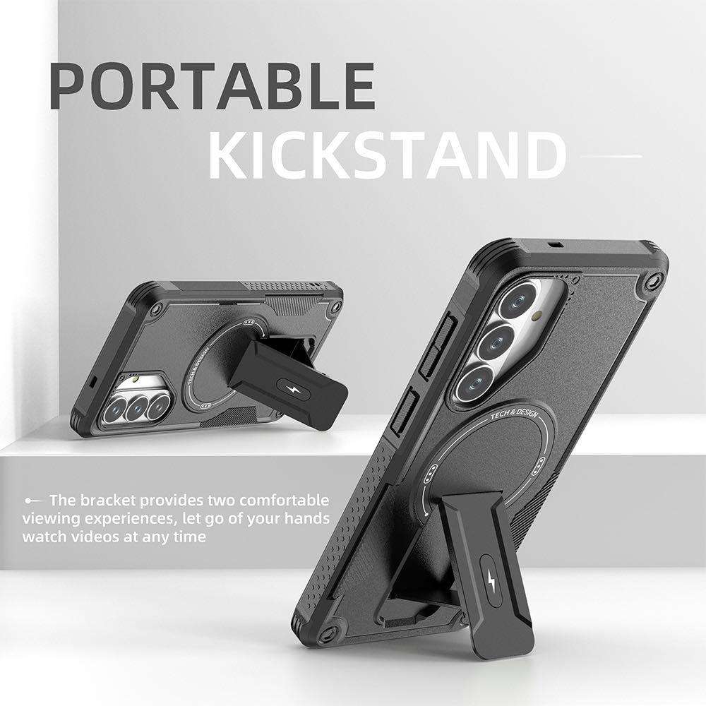 For Samsung Galaxy S26+ 5G Armor MagSafe Holder PC Hybrid TPU Phone Case(Black)