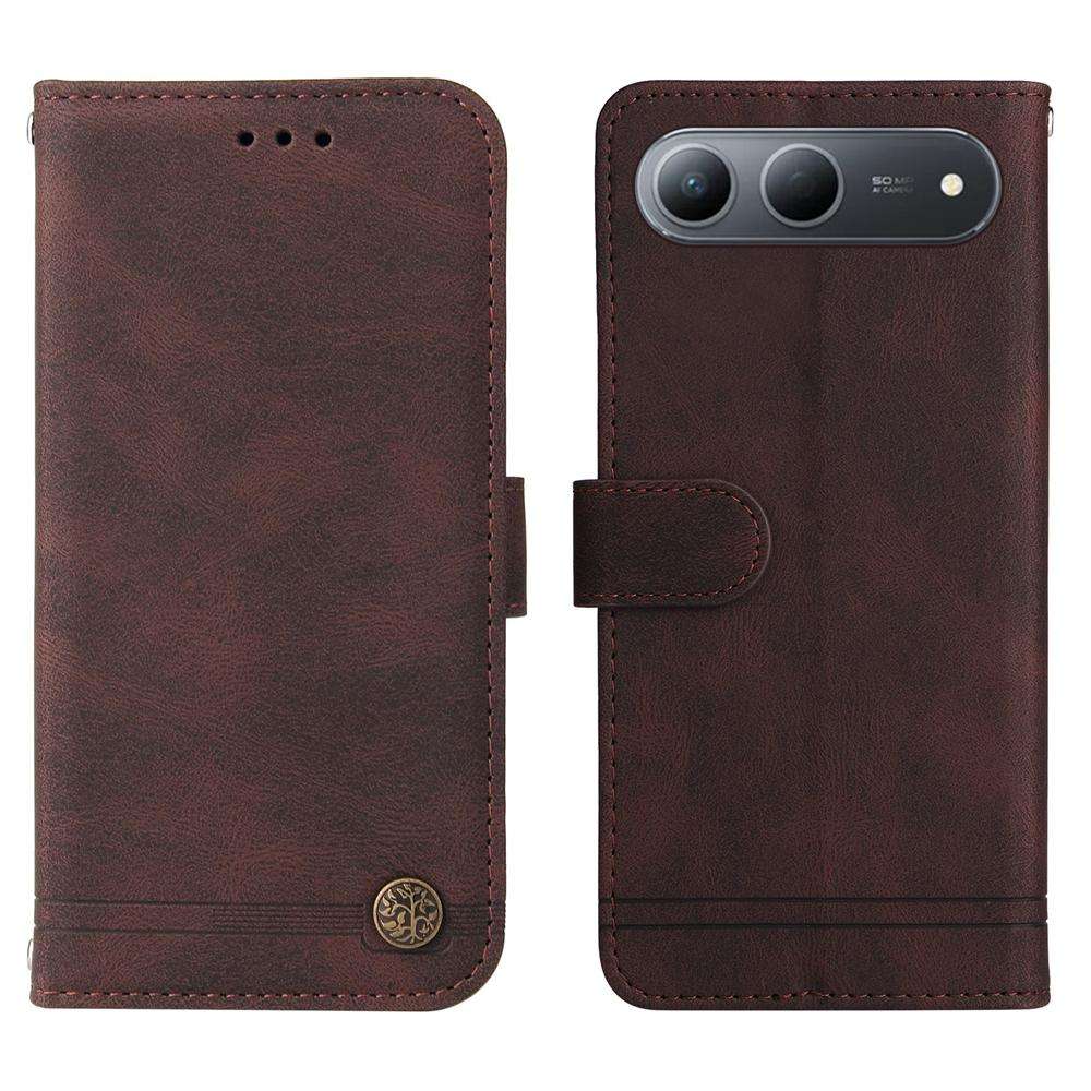 For Tecno Spark 40 5G / Spark Go 5G 2025 Skin Feel Life Tree Metal Button Leather Phon ... (Brown)