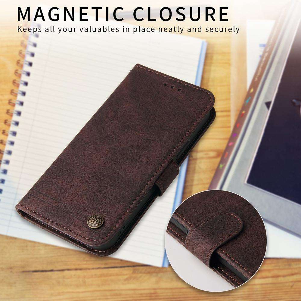 For Tecno Spark 40 5G / Spark Go 5G 2025 Skin Feel Life Tree Metal Button Leather Phon ... (Brown)