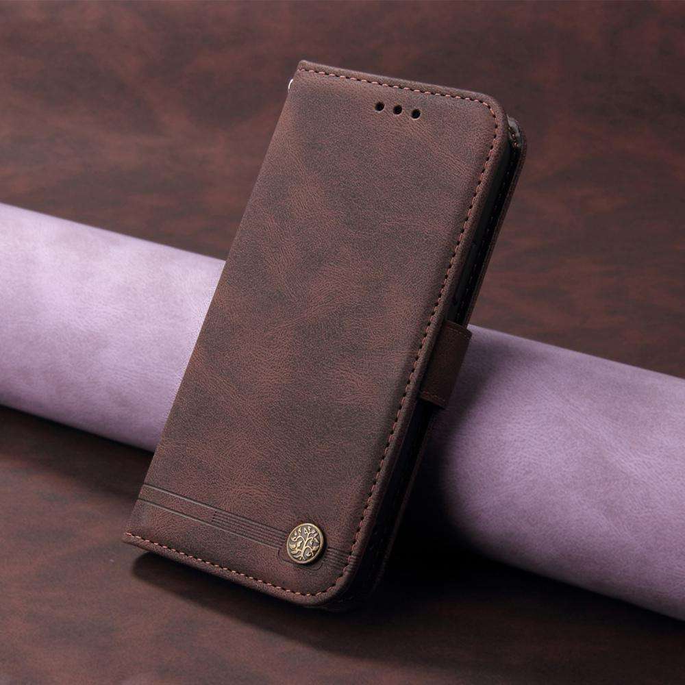 For Tecno Spark 40 5G / Spark Go 5G 2025 Skin Feel Life Tree Metal Button Leather Phon ... (Brown)