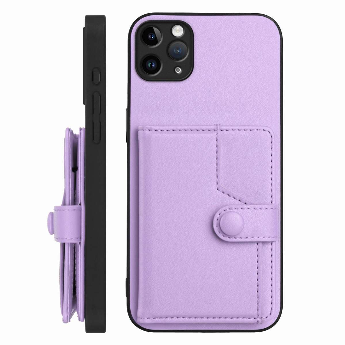For iPhone 11 Pro Max Button Card Bag RFID Anti-theft Phone Case(Purple)