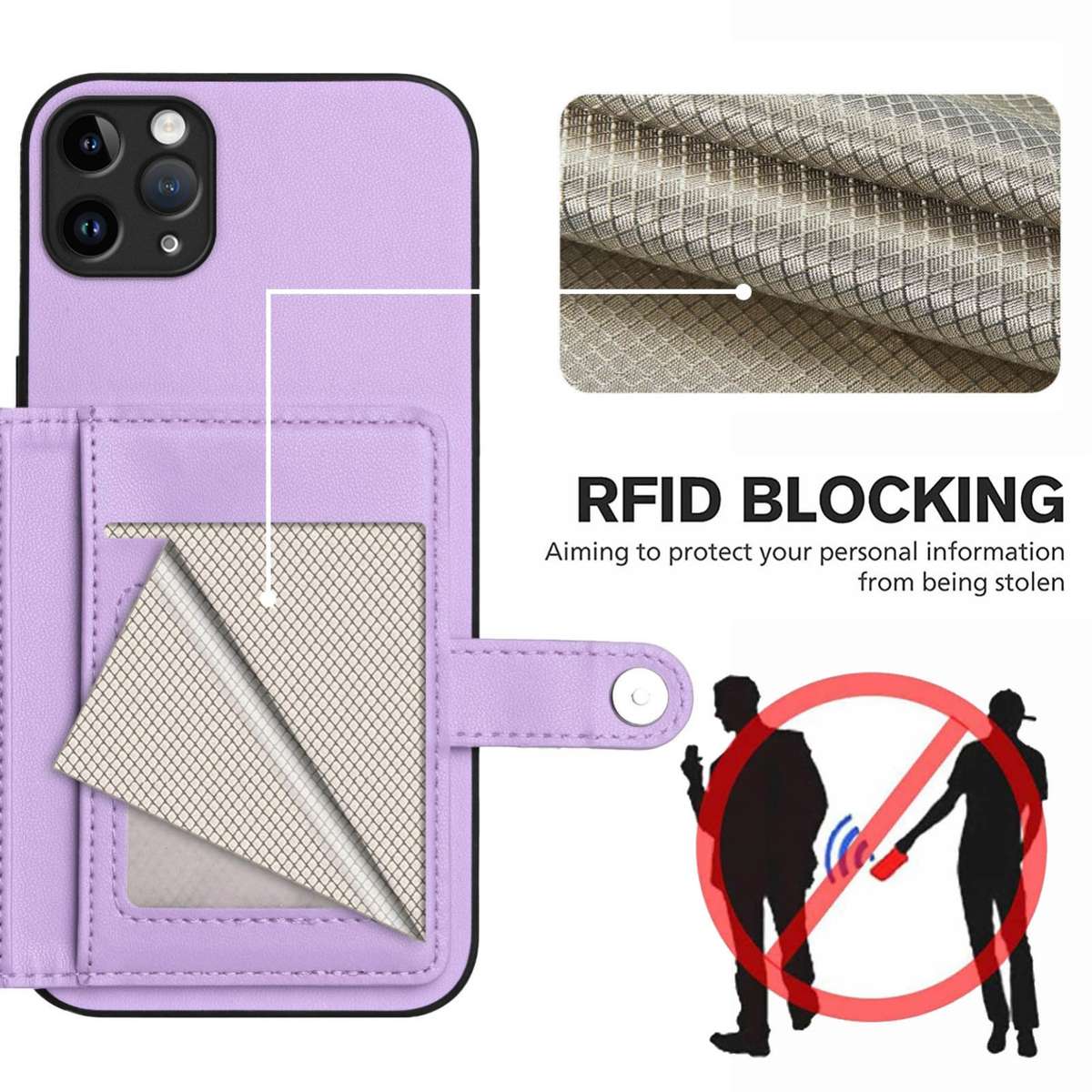 For iPhone 11 Pro Max Button Card Bag RFID Anti-theft Phone Case(Purple)