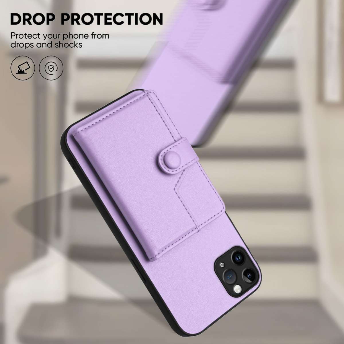 For iPhone 11 Pro Max Button Card Bag RFID Anti-theft Phone Case(Purple)
