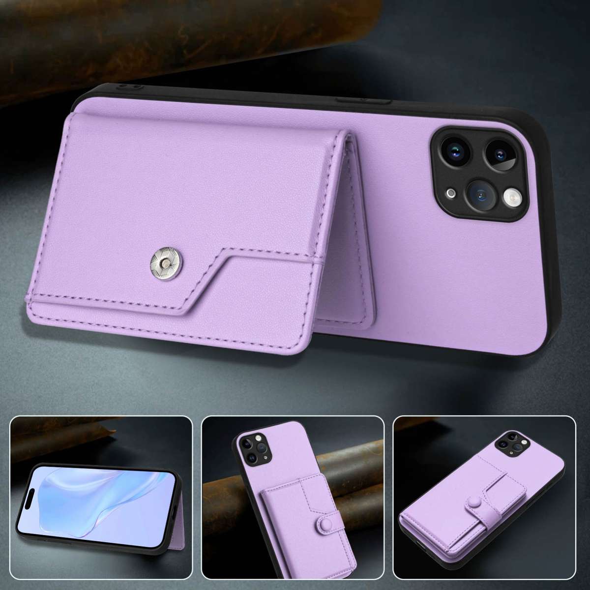 For iPhone 11 Pro Max Button Card Bag RFID Anti-theft Phone Case(Purple)