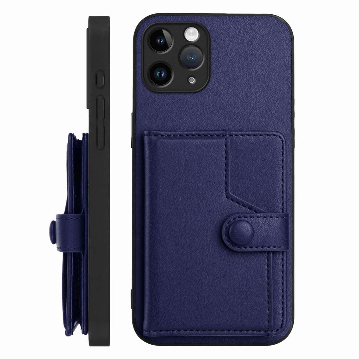 For iPhone 11 Pro Button Card Bag RFID Anti-theft Phone Case(Blue)