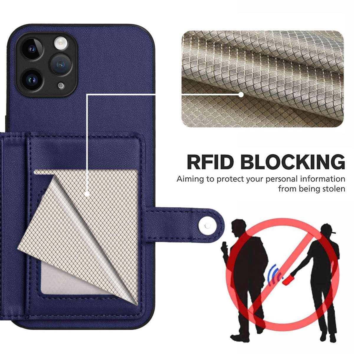 For iPhone 11 Pro Button Card Bag RFID Anti-theft Phone Case(Blue)