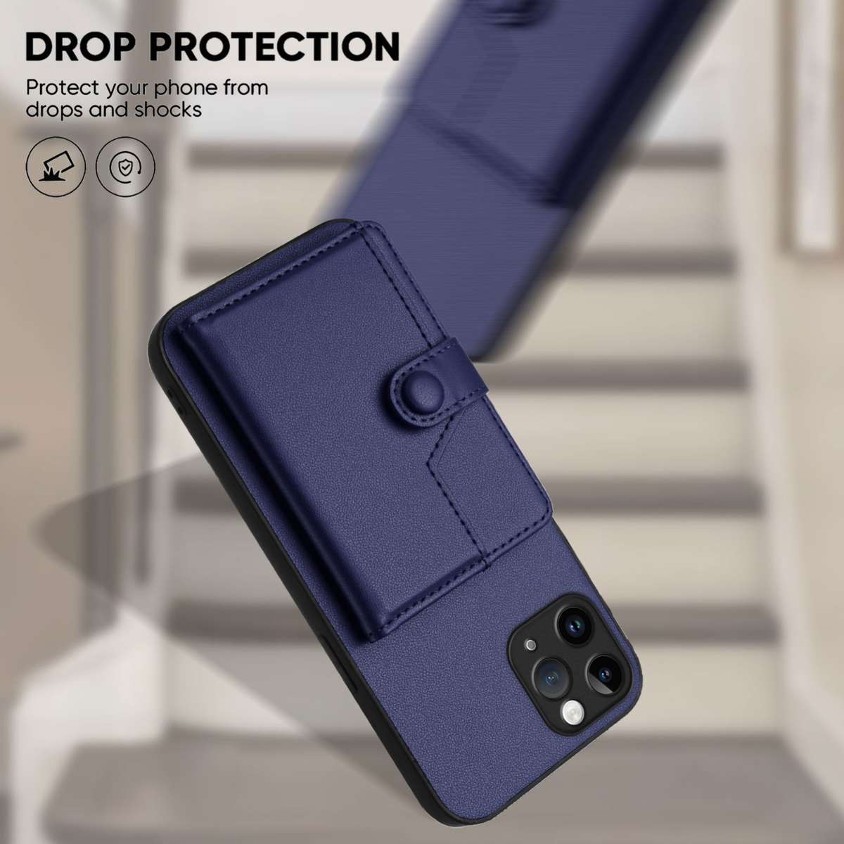 For iPhone 11 Pro Button Card Bag RFID Anti-theft Phone Case(Blue)