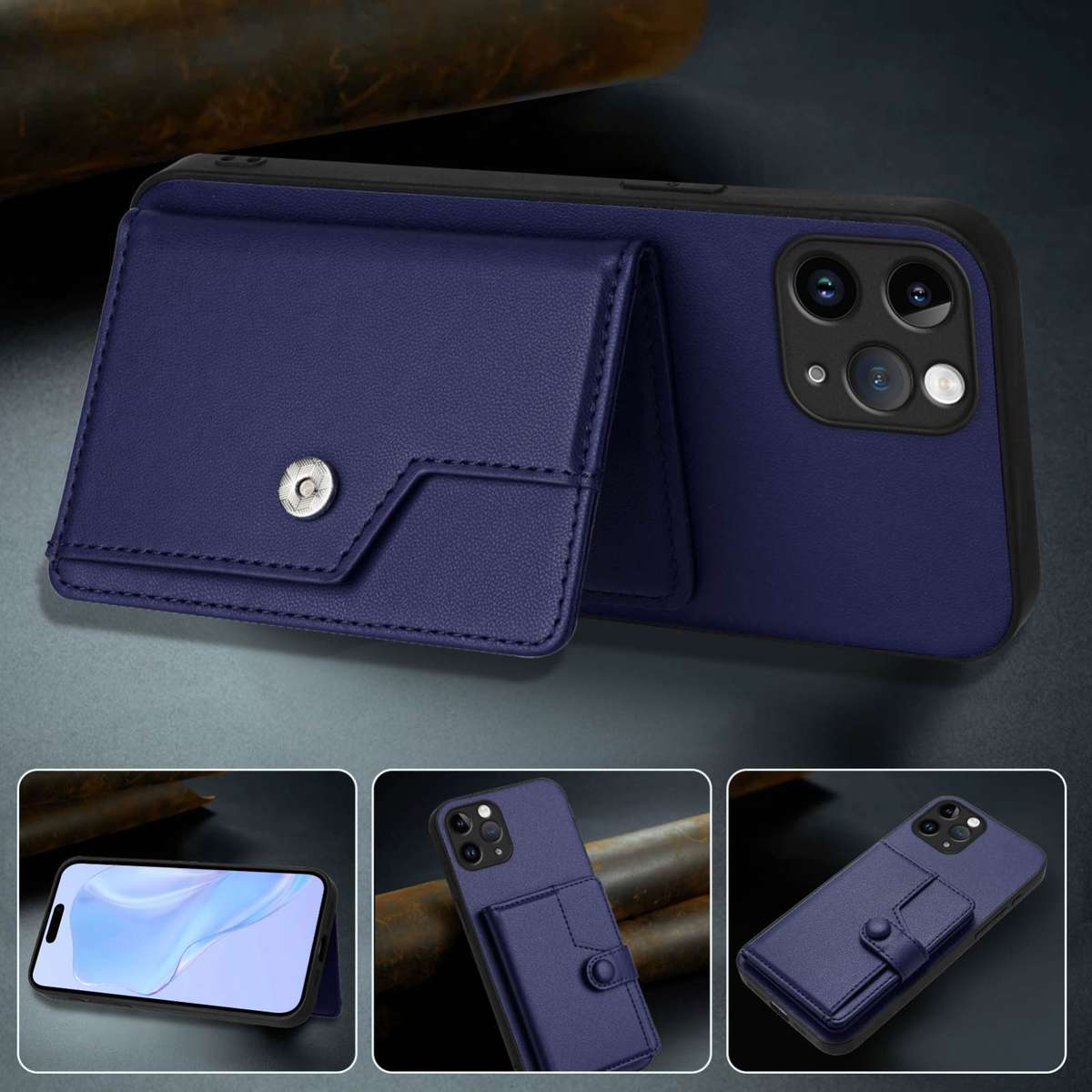 For iPhone 11 Pro Button Card Bag RFID Anti-theft Phone Case(Blue)