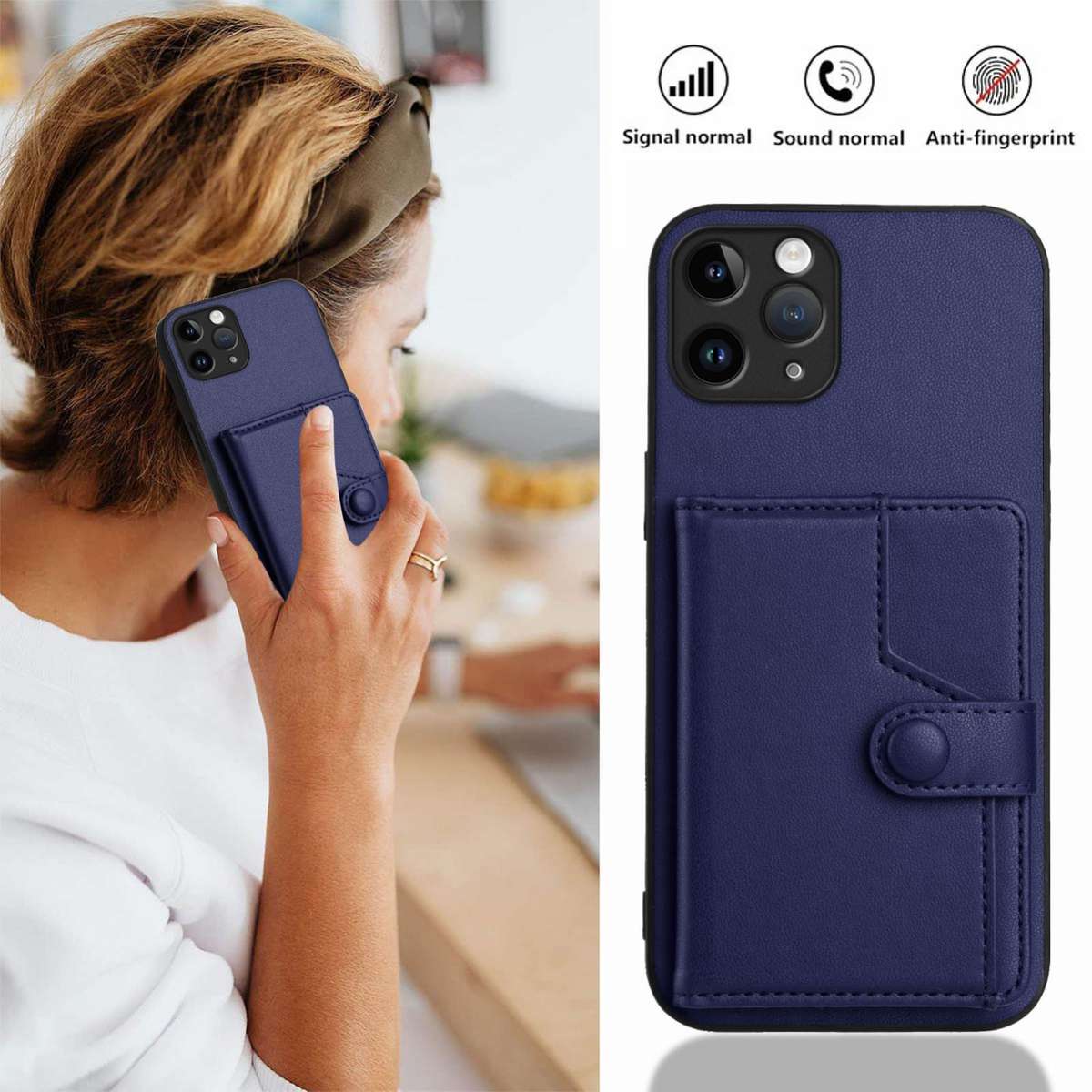 For iPhone 11 Pro Button Card Bag RFID Anti-theft Phone Case(Blue)