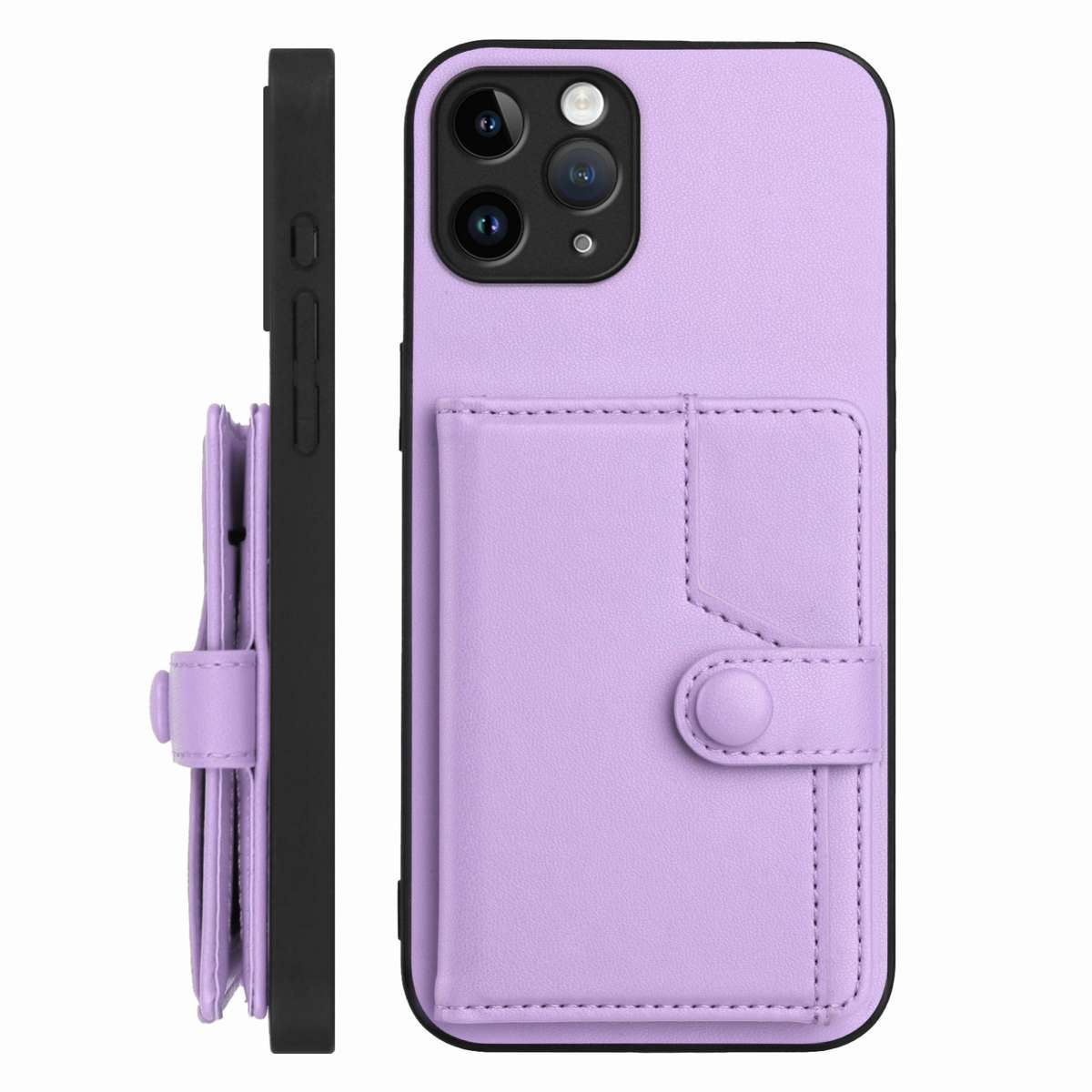 For iPhone 11 Pro Button Card Bag RFID Anti-theft Phone Case(Purple)