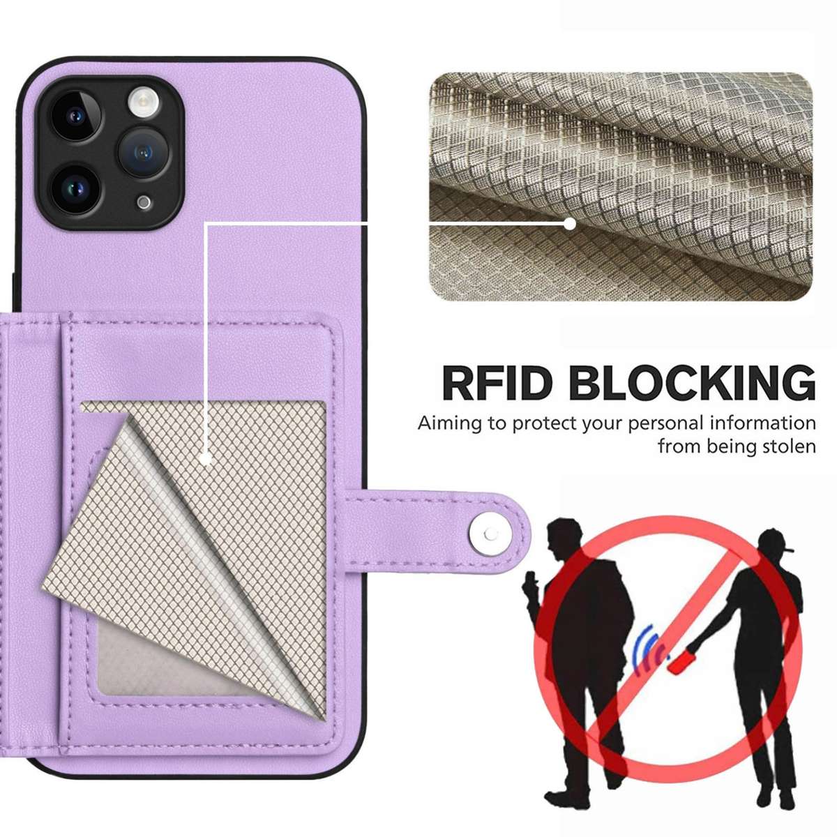 For iPhone 11 Pro Button Card Bag RFID Anti-theft Phone Case(Purple)