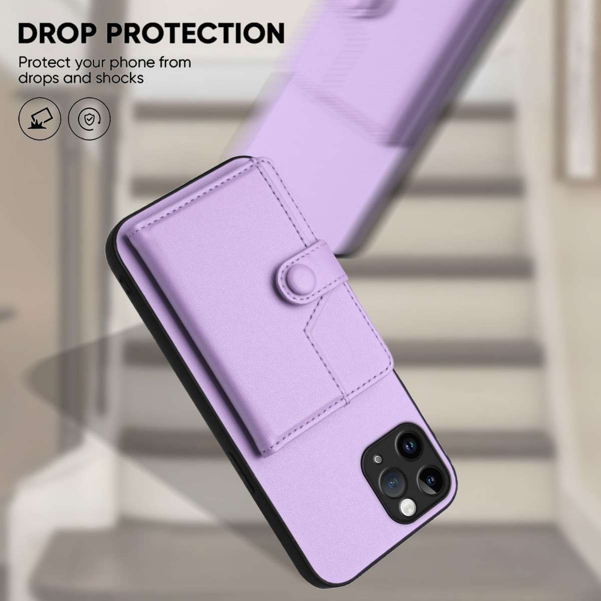 For iPhone 11 Pro Button Card Bag RFID Anti-theft Phone Case(Purple)