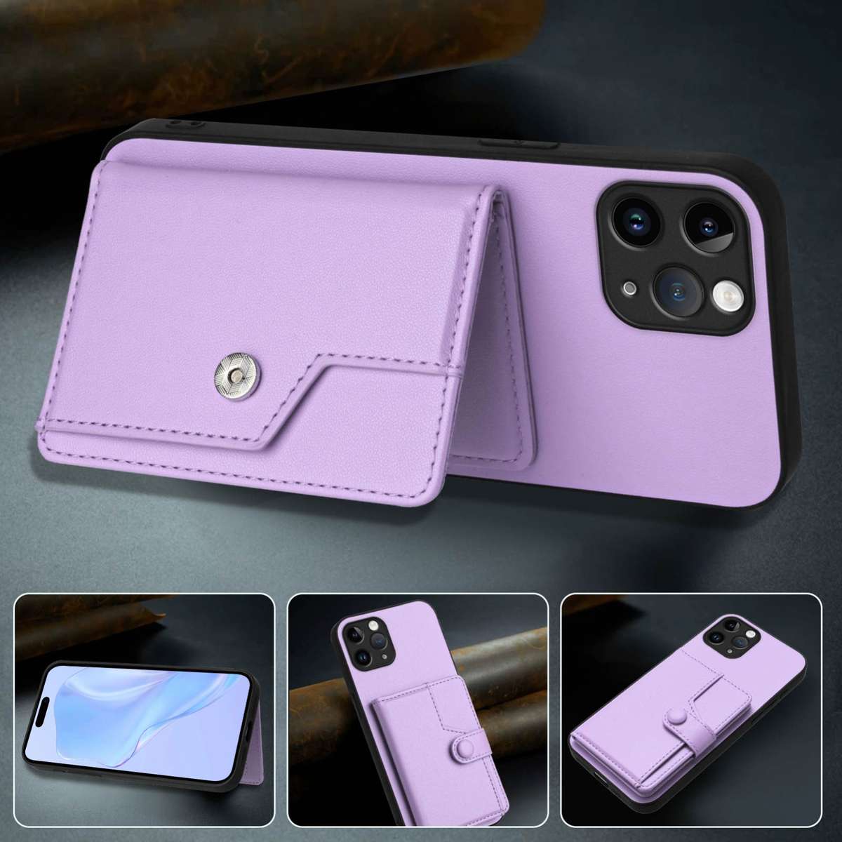 For iPhone 11 Pro Button Card Bag RFID Anti-theft Phone Case(Purple)