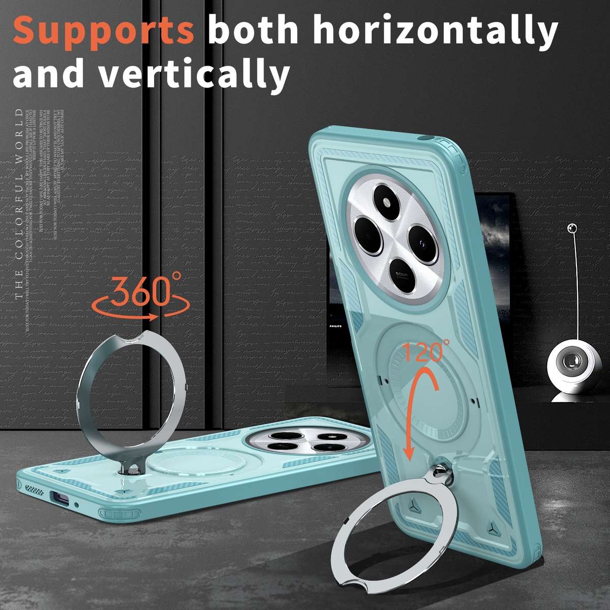 For Redmi 14C 4G / 5G / 14R 5G PC Hybrid TPU Armor MagSafe Ring Holder Phone Case(Light Blue)