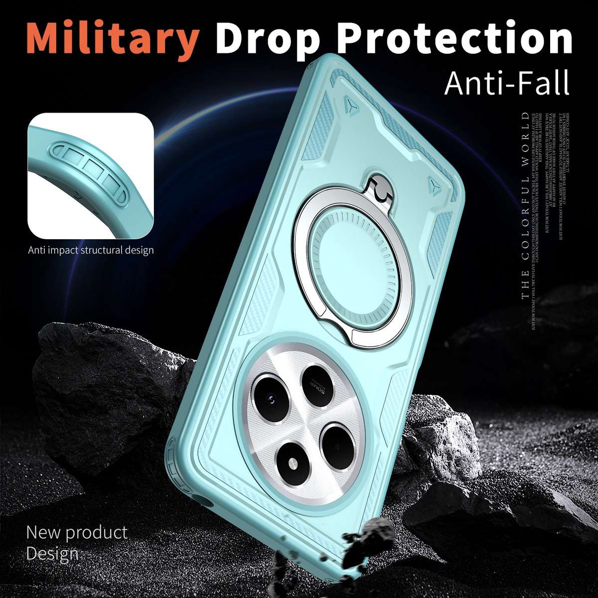 For Redmi 14C 4G / 5G / 14R 5G PC Hybrid TPU Armor MagSafe Ring Holder Phone Case(Light Blue)