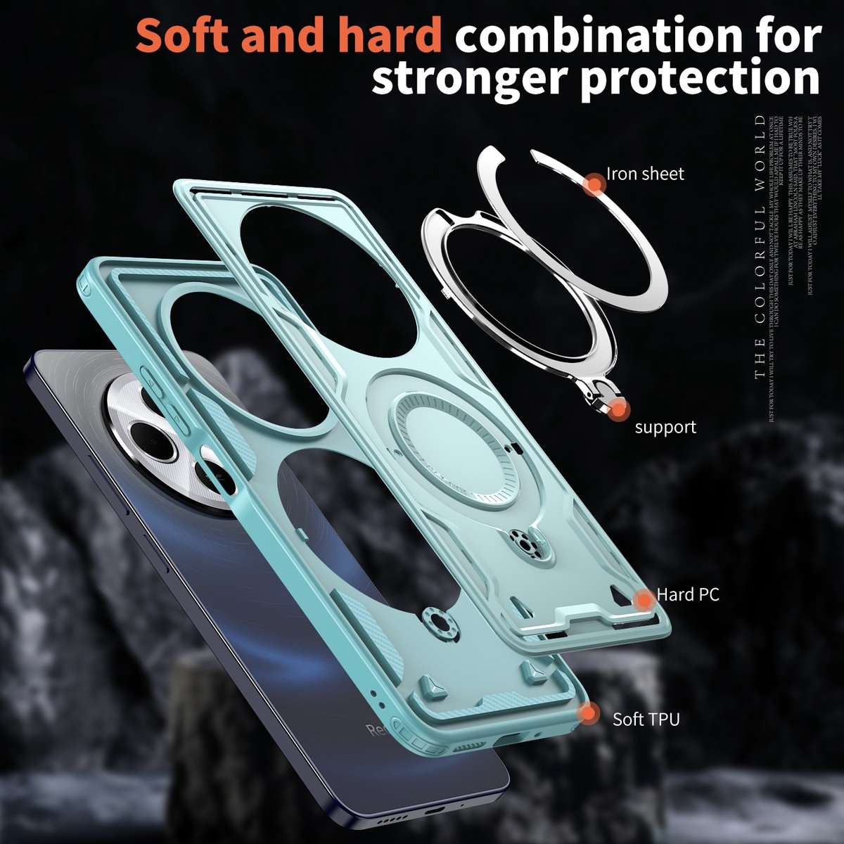 For Redmi 14C 4G / 5G / 14R 5G PC Hybrid TPU Armor MagSafe Ring Holder Phone Case(Light Blue)