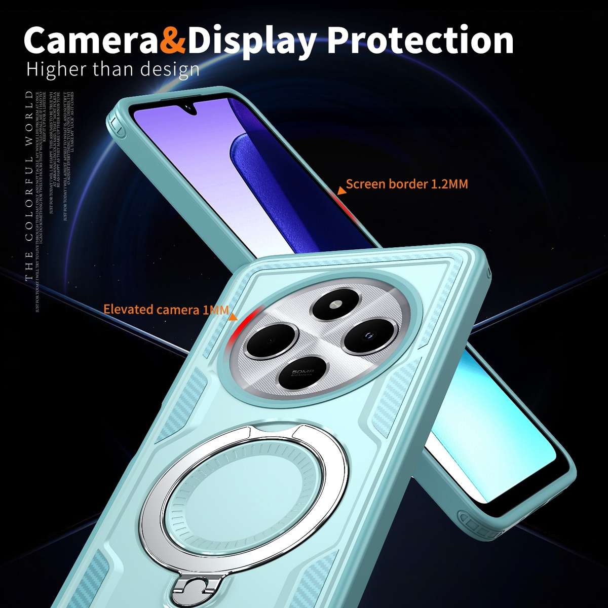 For Redmi 14C 4G / 5G / 14R 5G PC Hybrid TPU Armor MagSafe Ring Holder Phone Case(Light Blue)