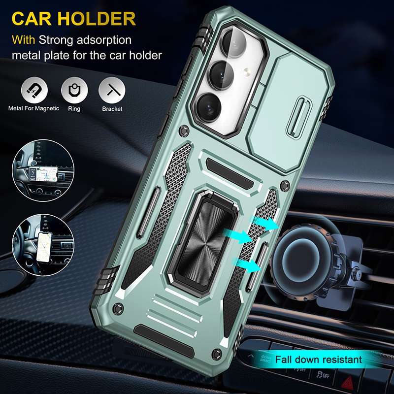 For Samsung Galaxy S24 FE 5G Armor PC Hybrid TPU Camera Shield Phone Case(Alpine Green)