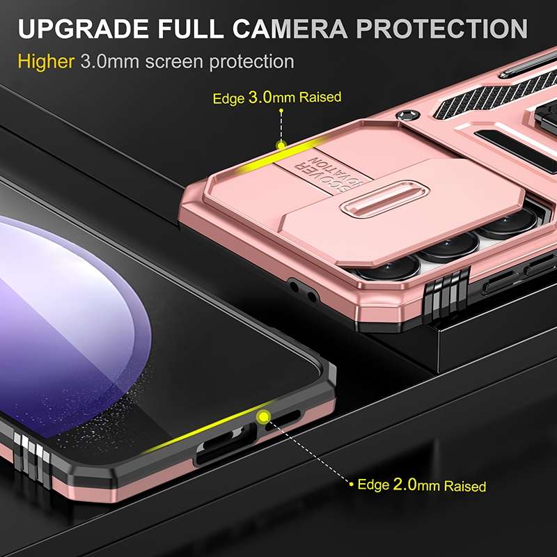 For Samsung Galaxy S24 FE 5G Armor PC Hybrid TPU Camera Shield Phone Case(Rose Gold)