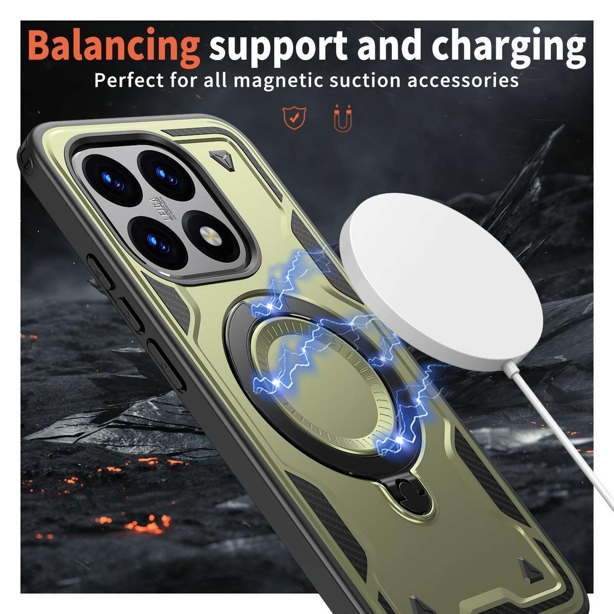 For Xiaomi 15T PC Hybrid TPU Armor MagSafe Ring Holder Phone Case(Olive Green)