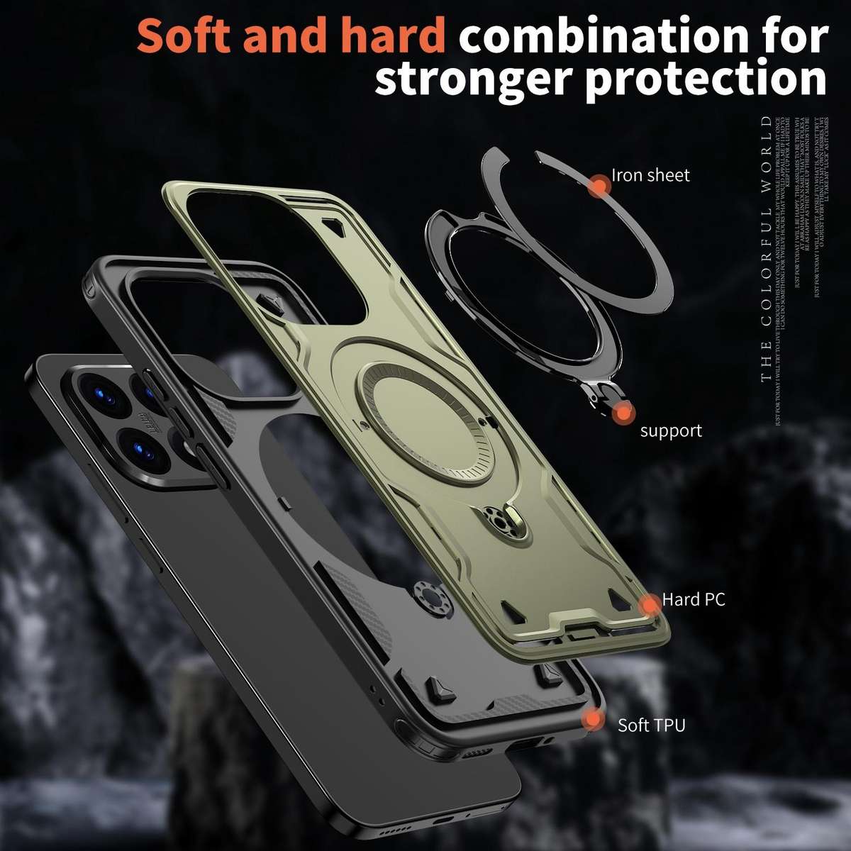 For Xiaomi 15T PC Hybrid TPU Armor MagSafe Ring Holder Phone Case(Olive Green)