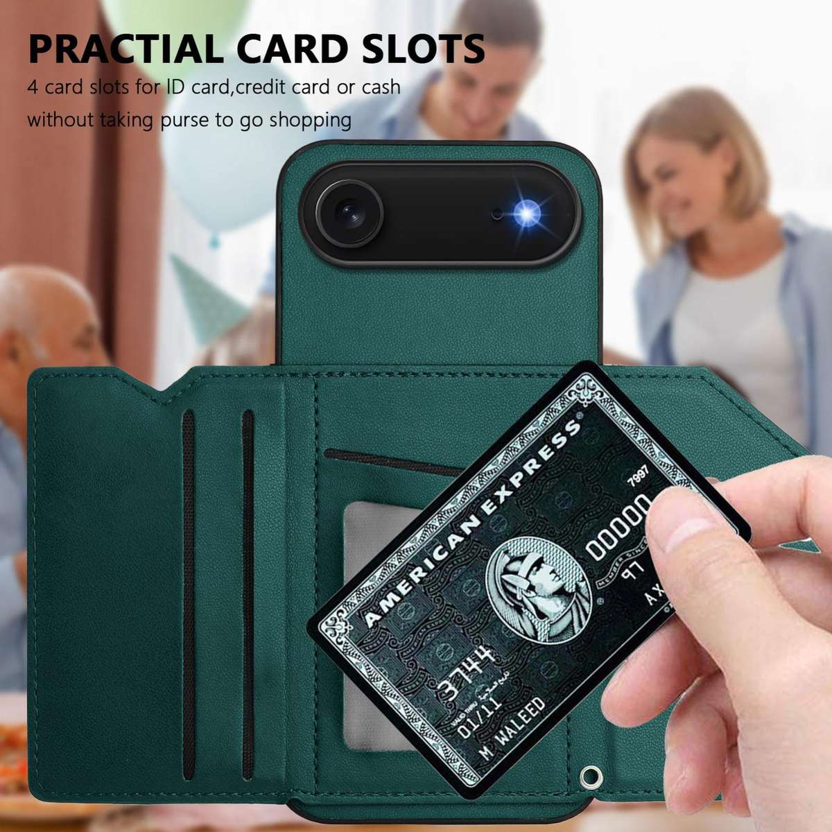 For iPhone Air Skin Feel Four Card Slots Phone Case with Wrist Strap(Green)