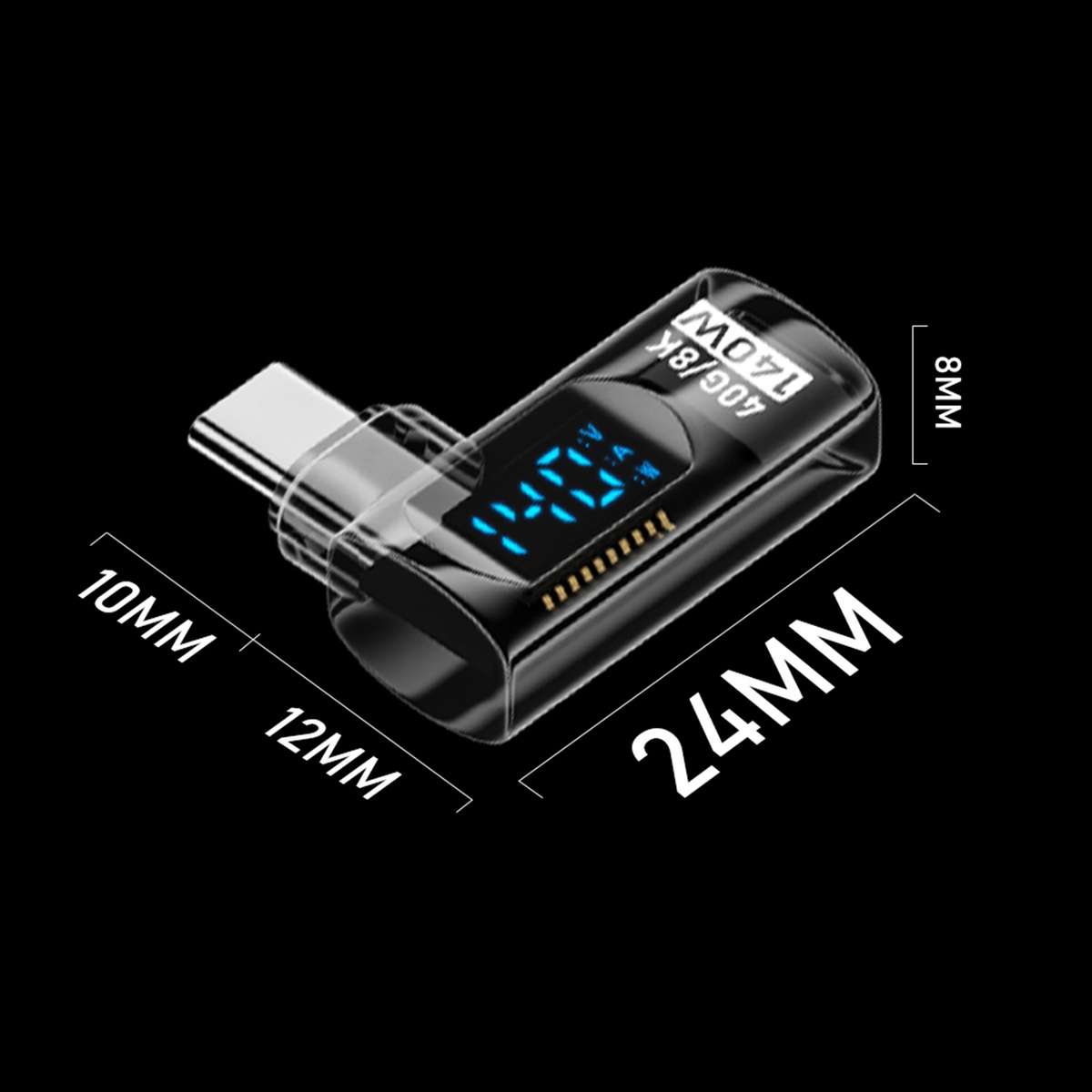 Type-C Male to Type-C Female Smart Digital Display Side Bend Charging Adapter(Blue)