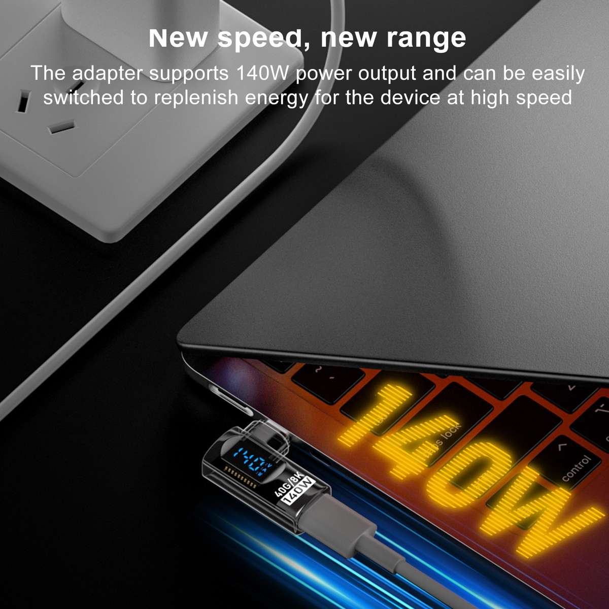 Type-C Male to Type-C Female Smart Digital Display Side Bend Charging Adapter(Blue)