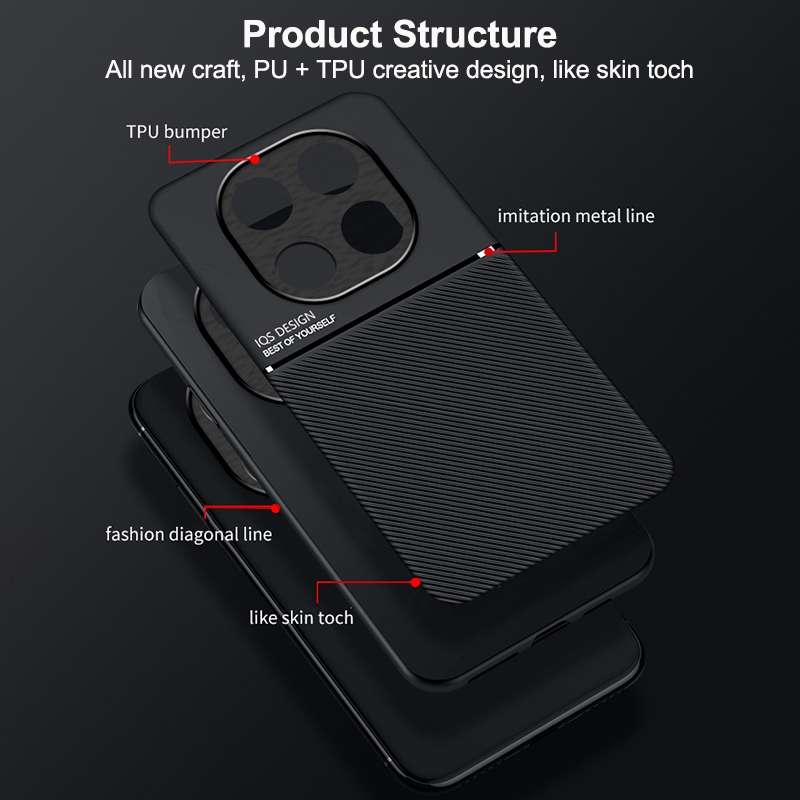 For Redmi Note 14 Pro 5G Classic Tilt Strip Grain Magnetic PC Hybrid TPU Phone Case(Black)