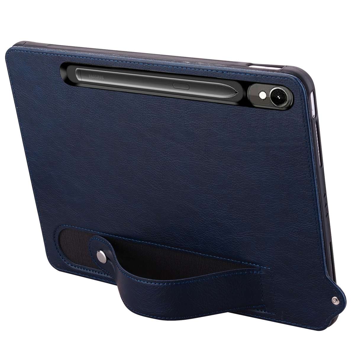 For Samsung Galaxy Tab S10 / S9 / S11 TPU Leather Back Tablet Case with Wristband(Dark Blue)