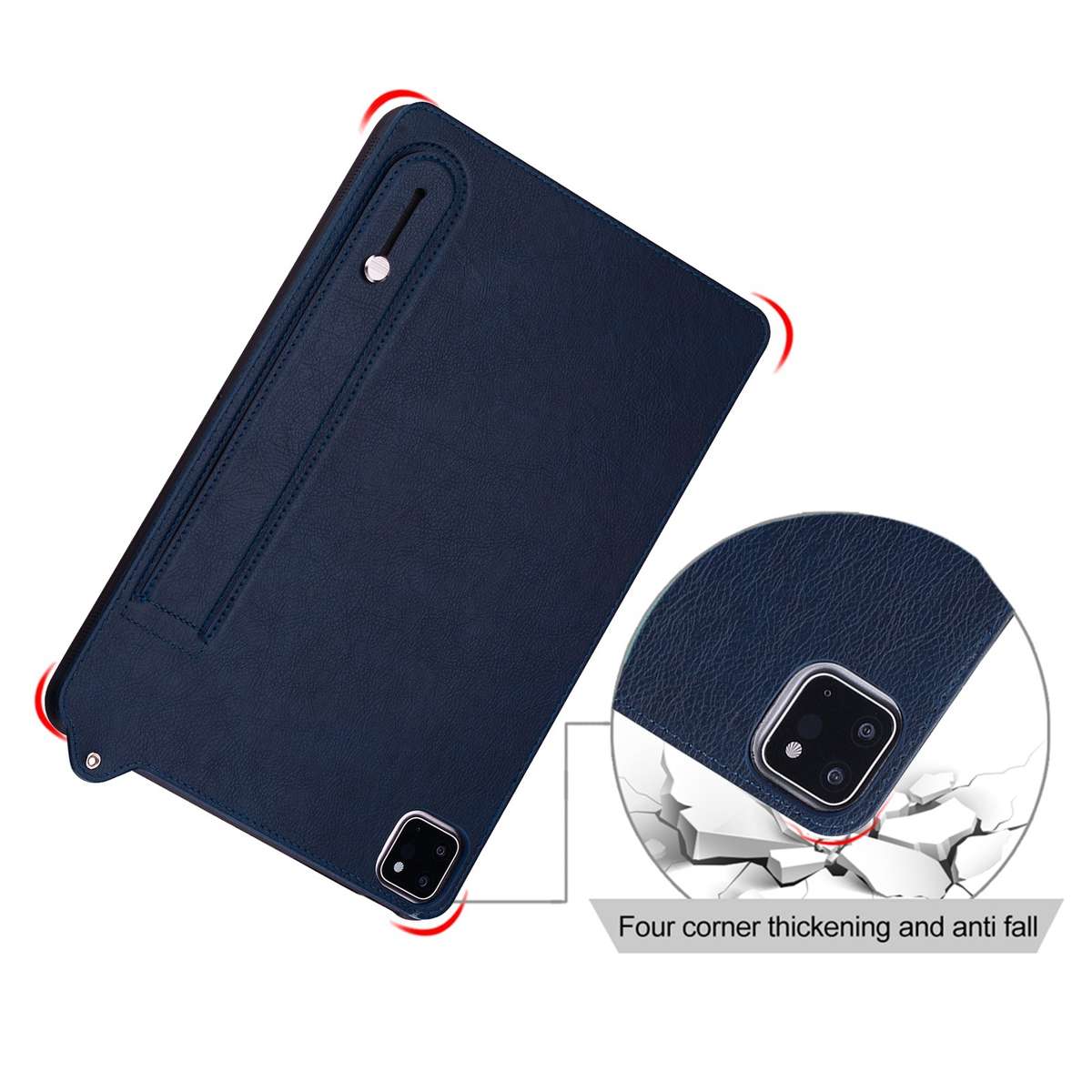 For Samsung Galaxy Tab S10 / S9 / S11 TPU Leather Back Tablet Case with Wristband(Dark Blue)