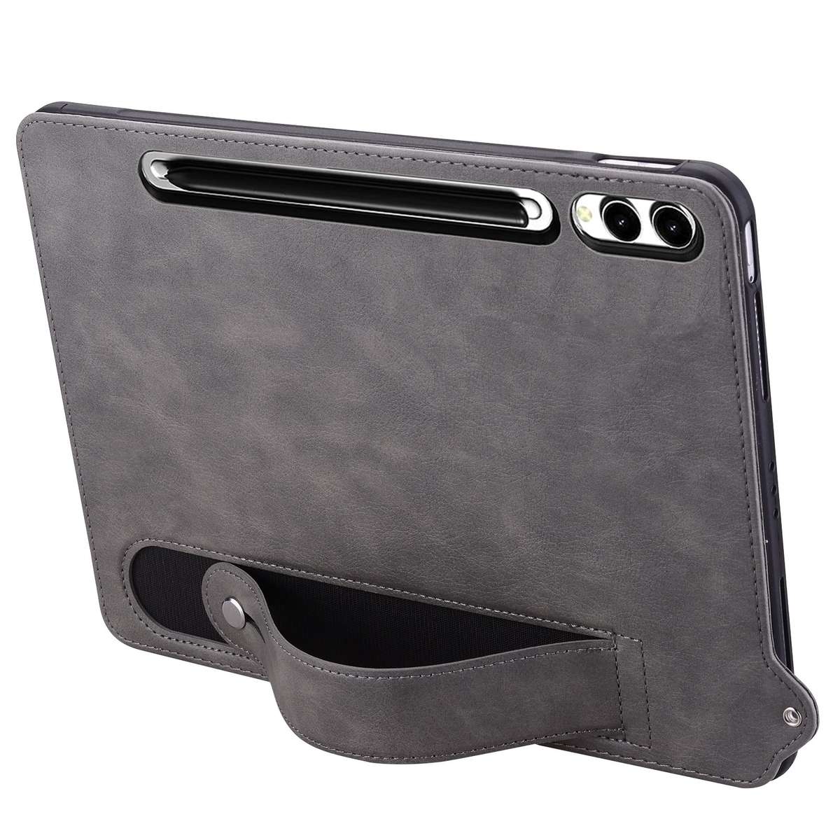 For Samsung Galaxy Tab S10+ / S9+ / S8+ TPU Leather Back Tablet Case with Wristband(Grey)