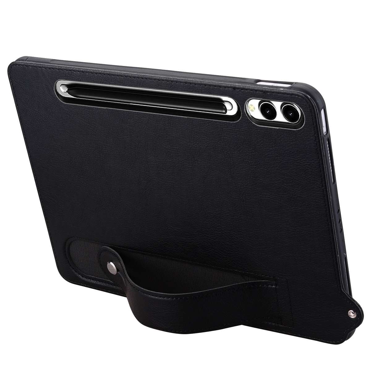 For Samsung Galaxy Tab S10+ / S9+ / S8+ TPU Leather Back Tablet Case with Wristband(Black)