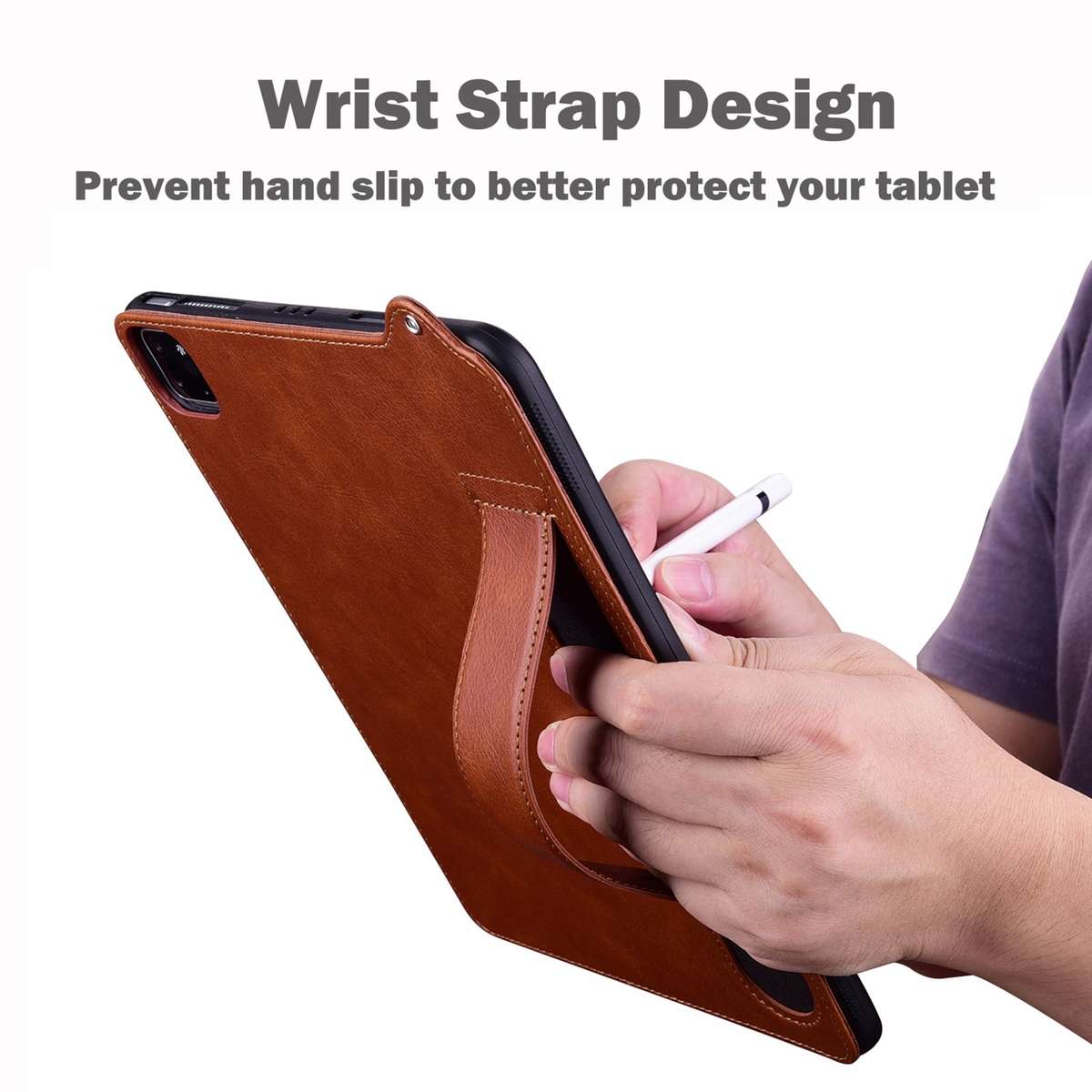 For Samsung Galaxy Tab A11 / A9 TPU Leather Back Tablet Case with Wristband(Brown)