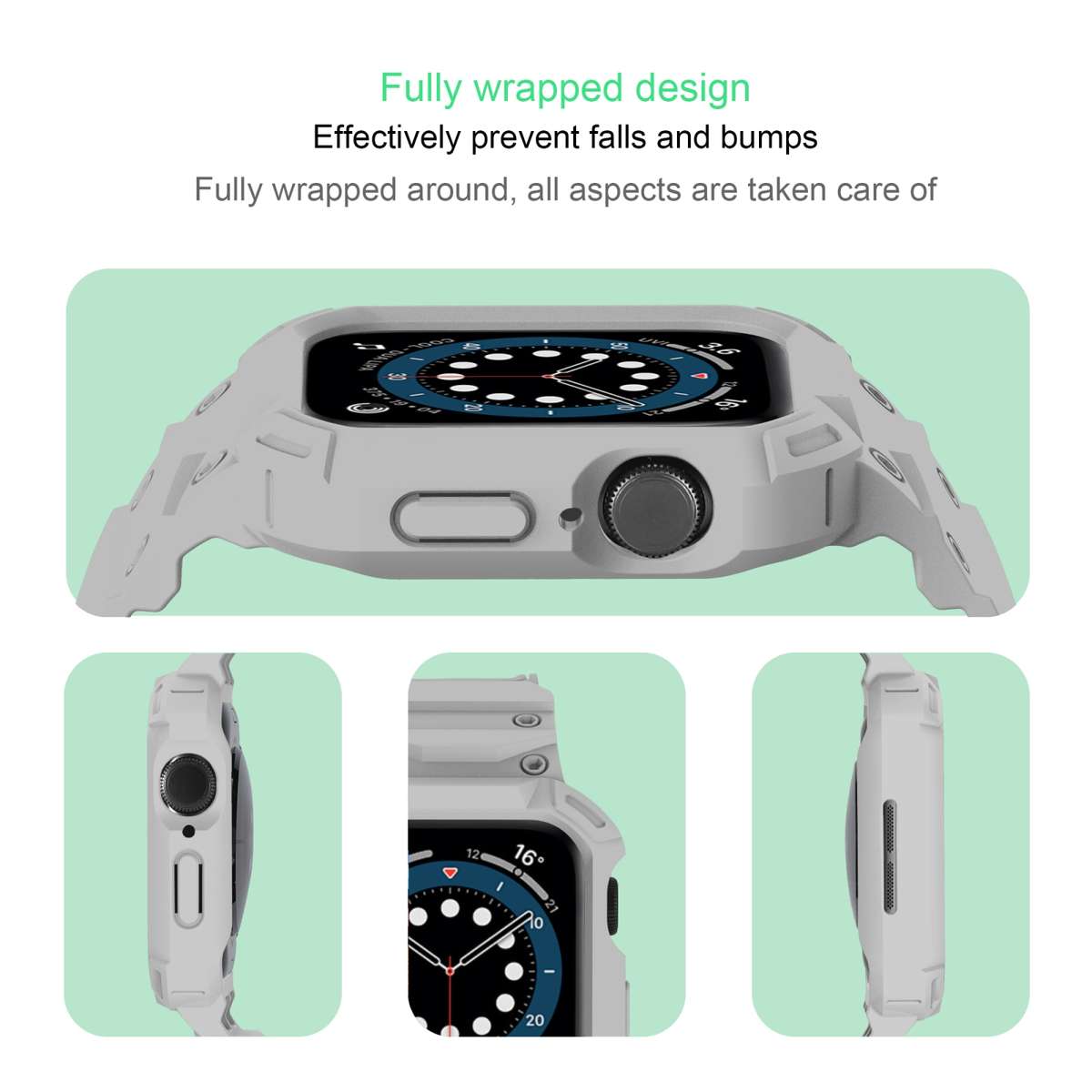 For Apple Watch Series 10 / 11 46mm Armor TPU Case Integrated Watch Band(Light Grey)
