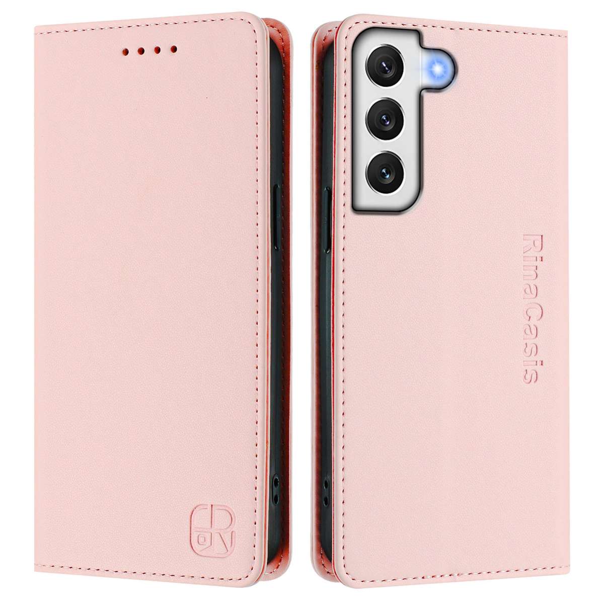 For Samsung Galaxy S21+ 5G RC01 Dual-Folded Magnetic Suction RFID Leather Phone Case(Pink)