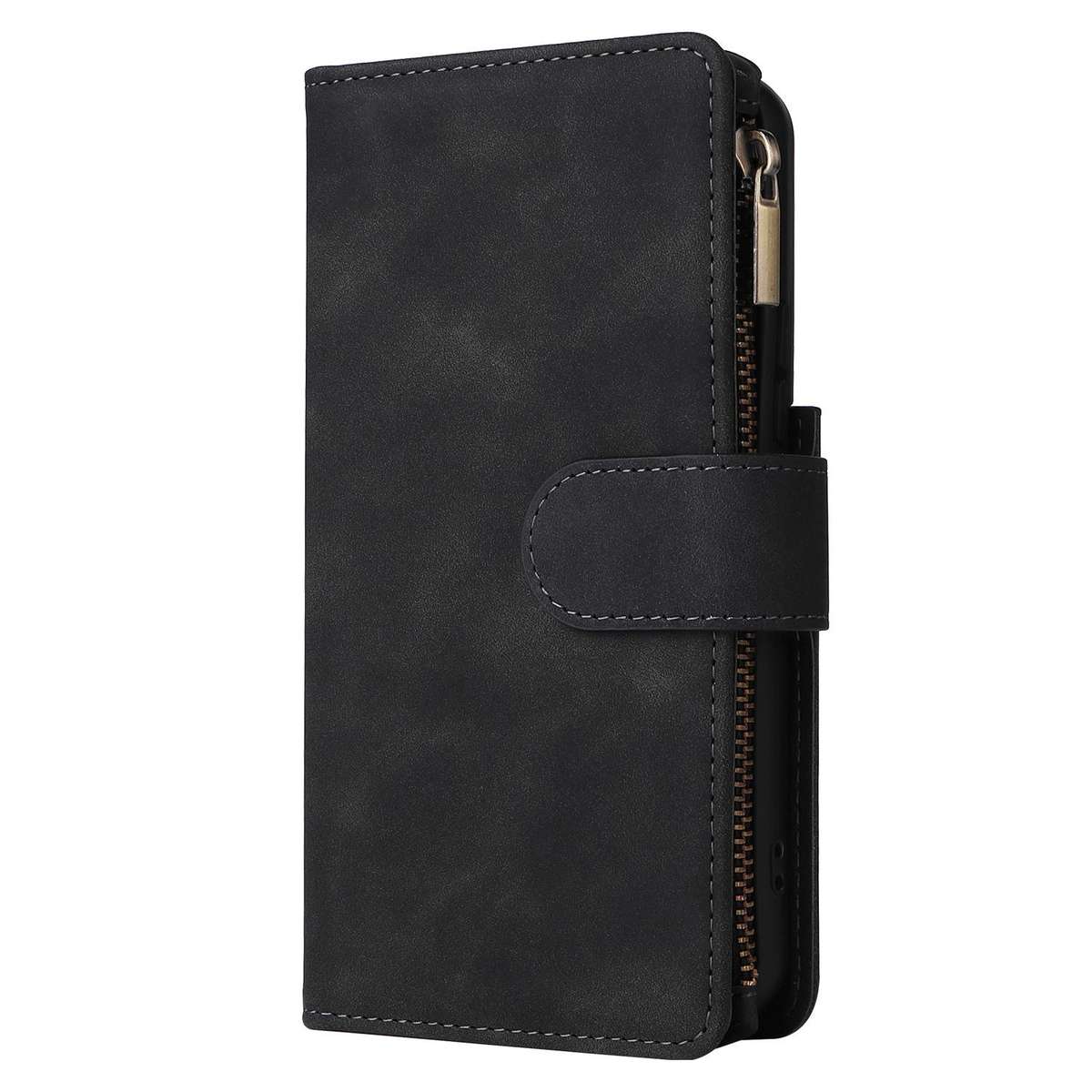 For Samsung Galaxy S22+ 5G Multifunctional Frosted Zipper Wallet Leather Phone Case(Black)