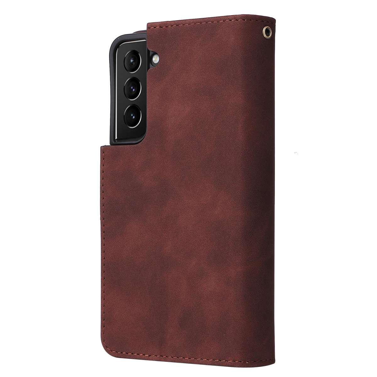 For Samsung Galaxy S22+ 5G Multifunctional Frosted Zipper Wallet Leather Phone Case(Coffee)