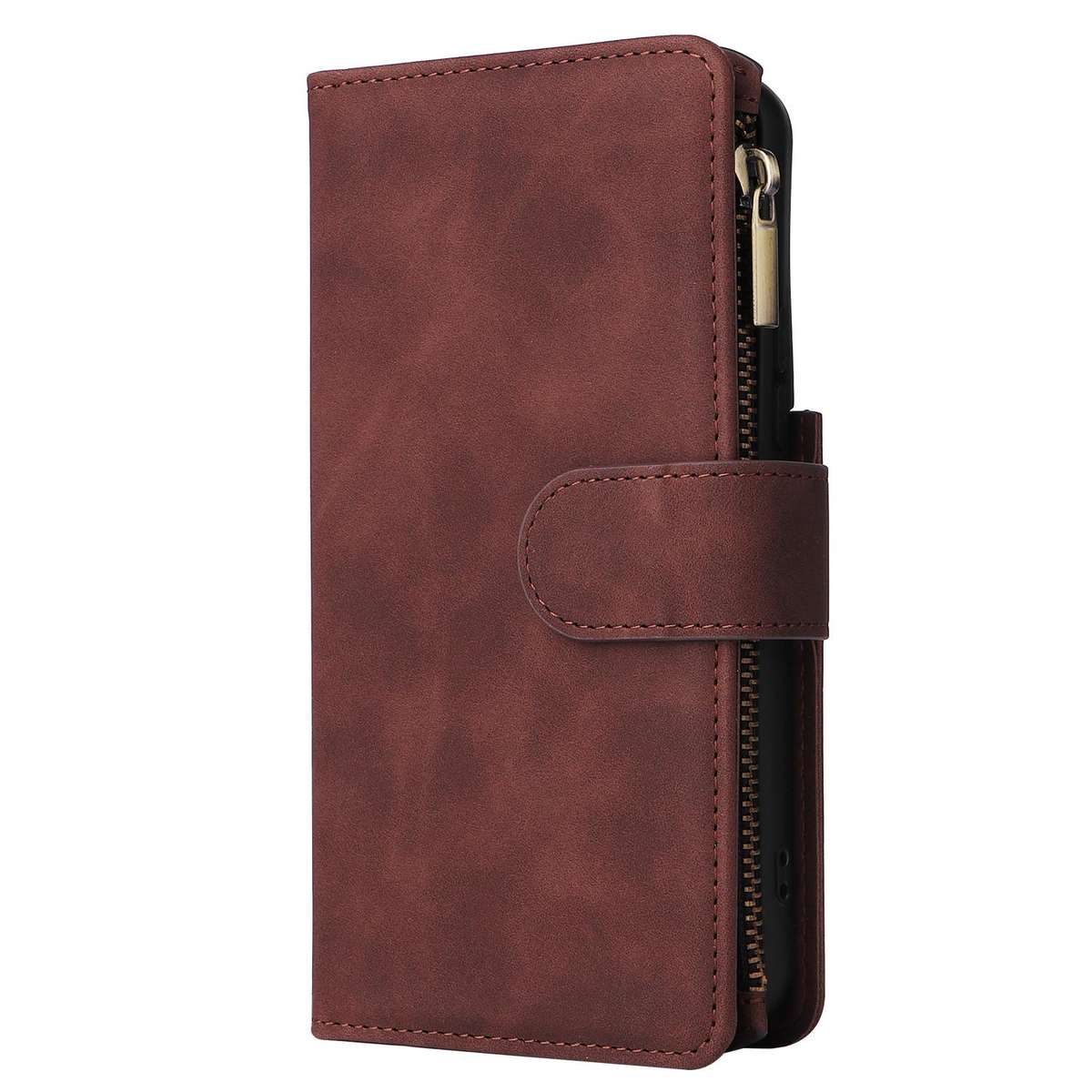 For Samsung Galaxy S22+ 5G Multifunctional Frosted Zipper Wallet Leather Phone Case(Coffee)