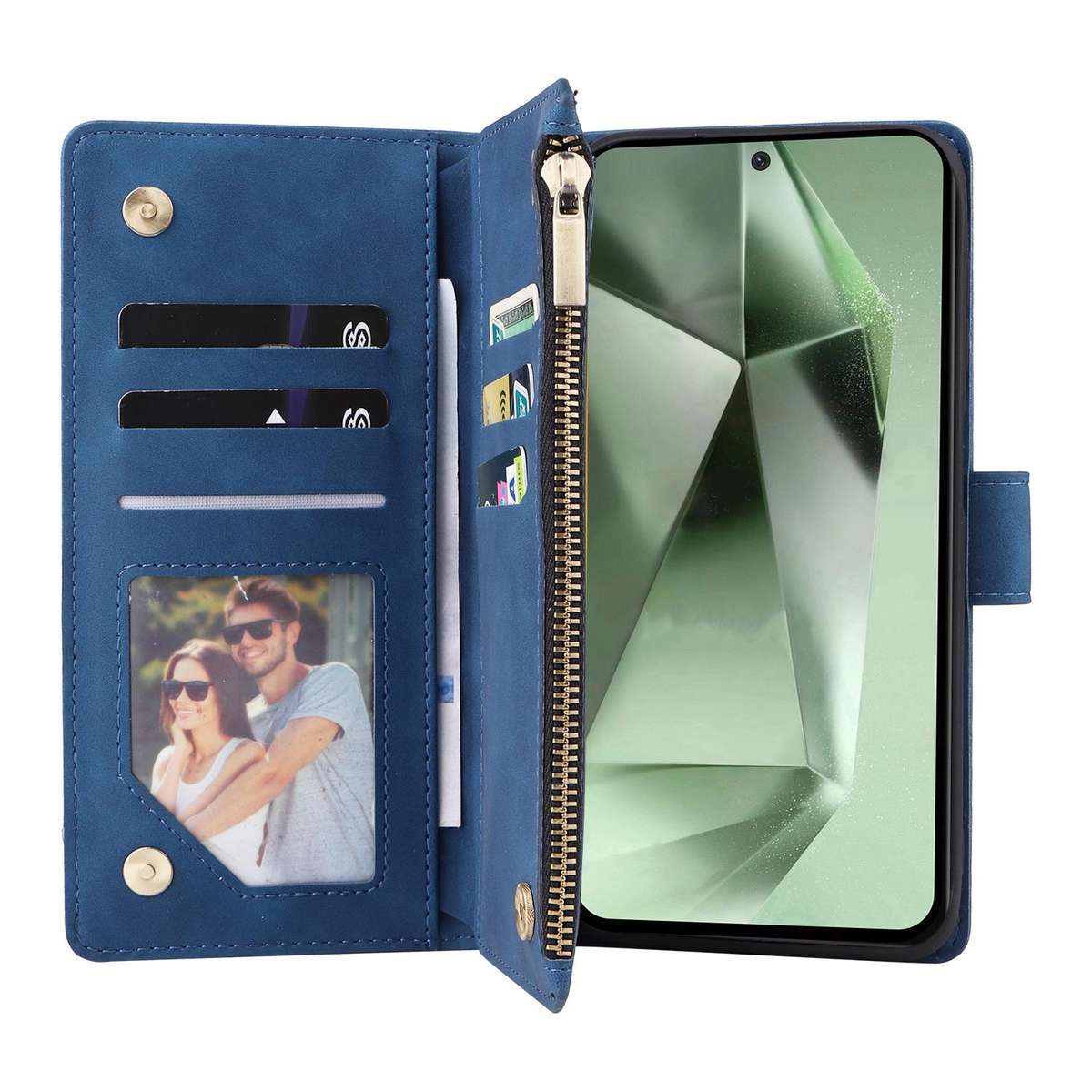 For Samsung Galaxy S25 FE 5G Multifunctional Frosted Zipper Wallet Leather Phone Case(Blue)