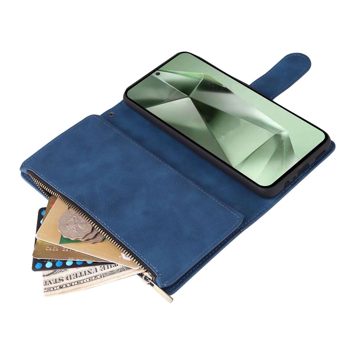 For Samsung Galaxy S25 FE 5G Multifunctional Frosted Zipper Wallet Leather Phone Case(Blue)
