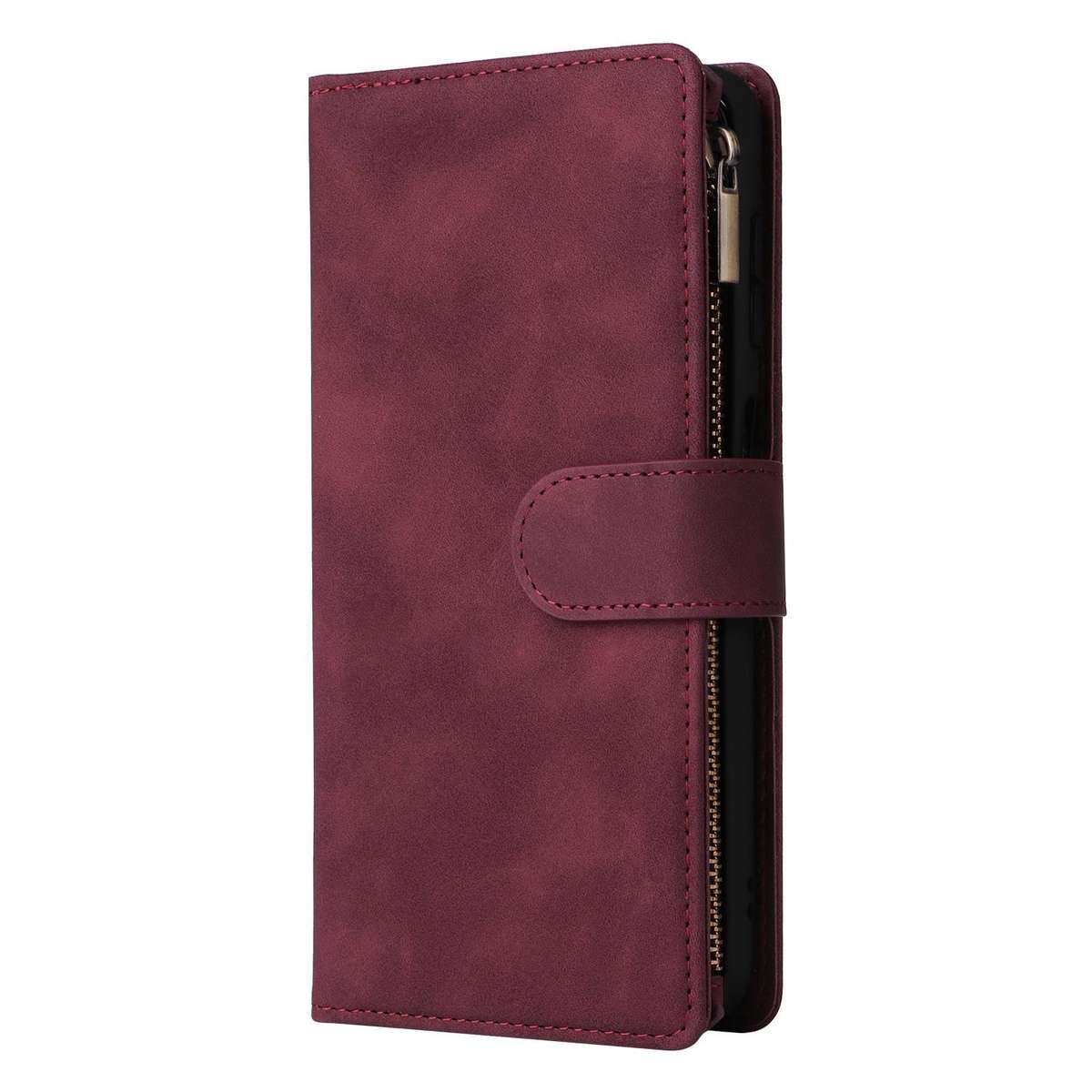 For Samsung Galaxy S25 FE 5G Multifunctional Frosted Zipper Wallet Leather Phone Case(Wine Red)