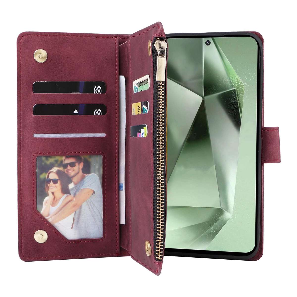 For Samsung Galaxy S25 FE 5G Multifunctional Frosted Zipper Wallet Leather Phone Case(Wine Red)