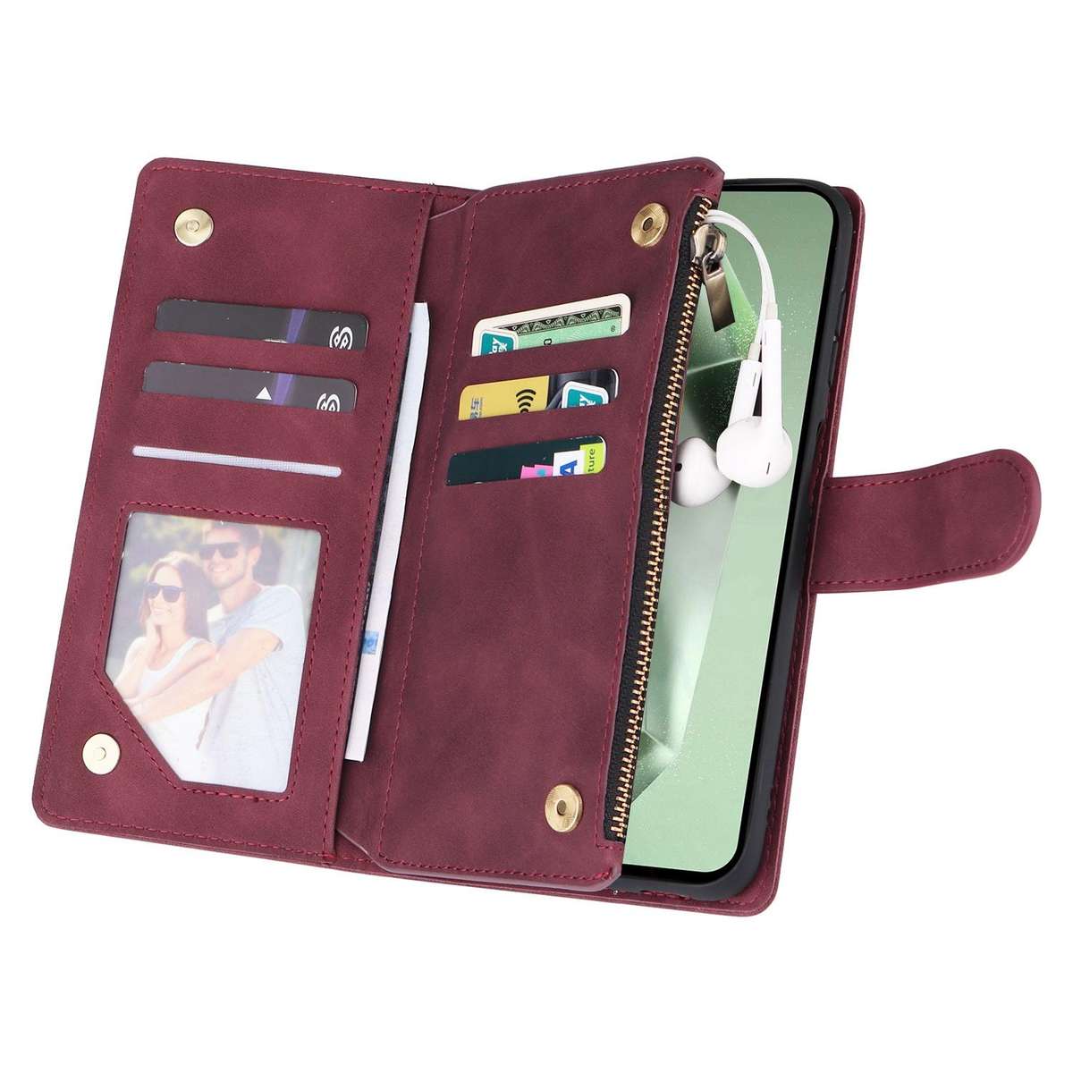 For Samsung Galaxy S25 FE 5G Multifunctional Frosted Zipper Wallet Leather Phone Case(Wine Red)