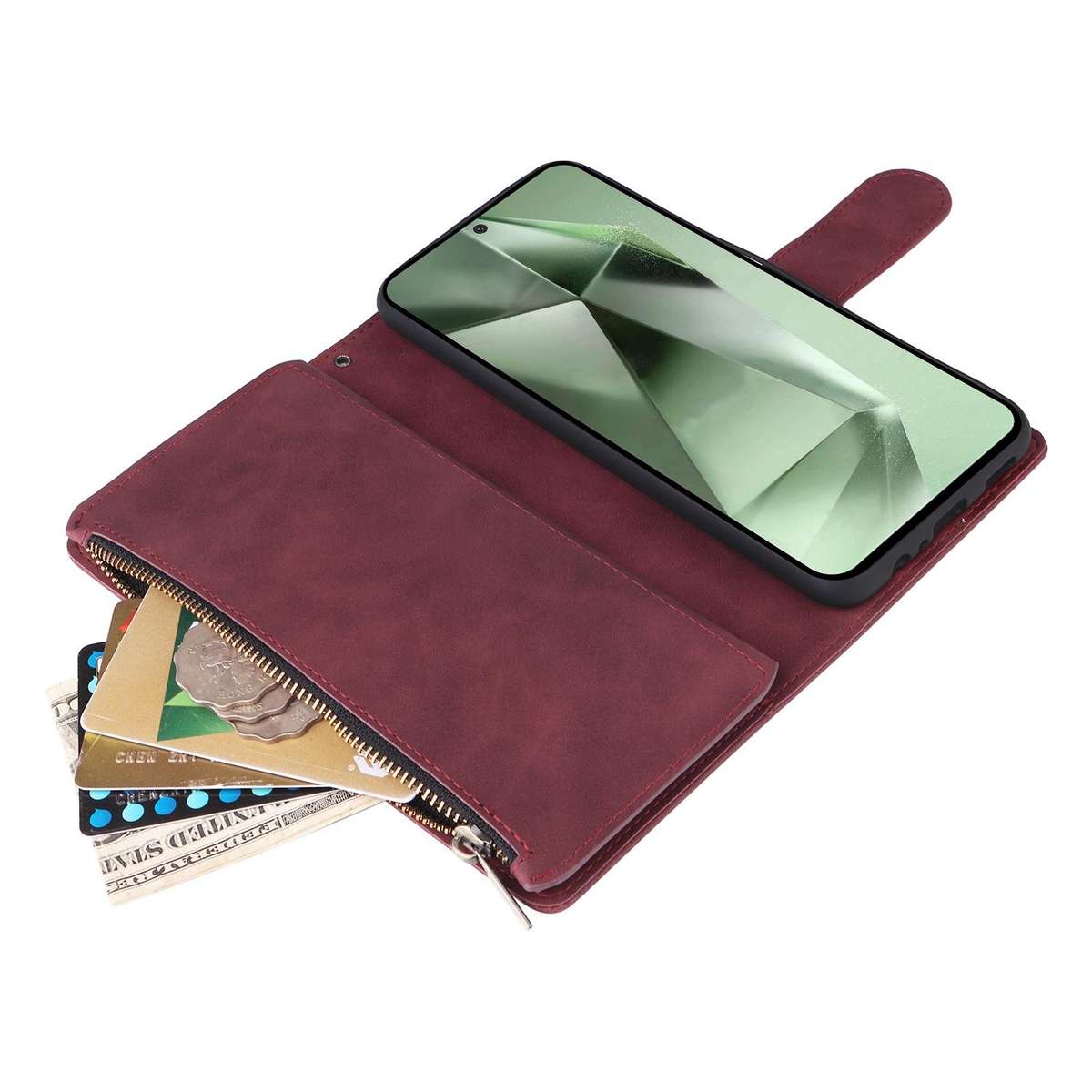 For Samsung Galaxy S25 FE 5G Multifunctional Frosted Zipper Wallet Leather Phone Case(Wine Red)