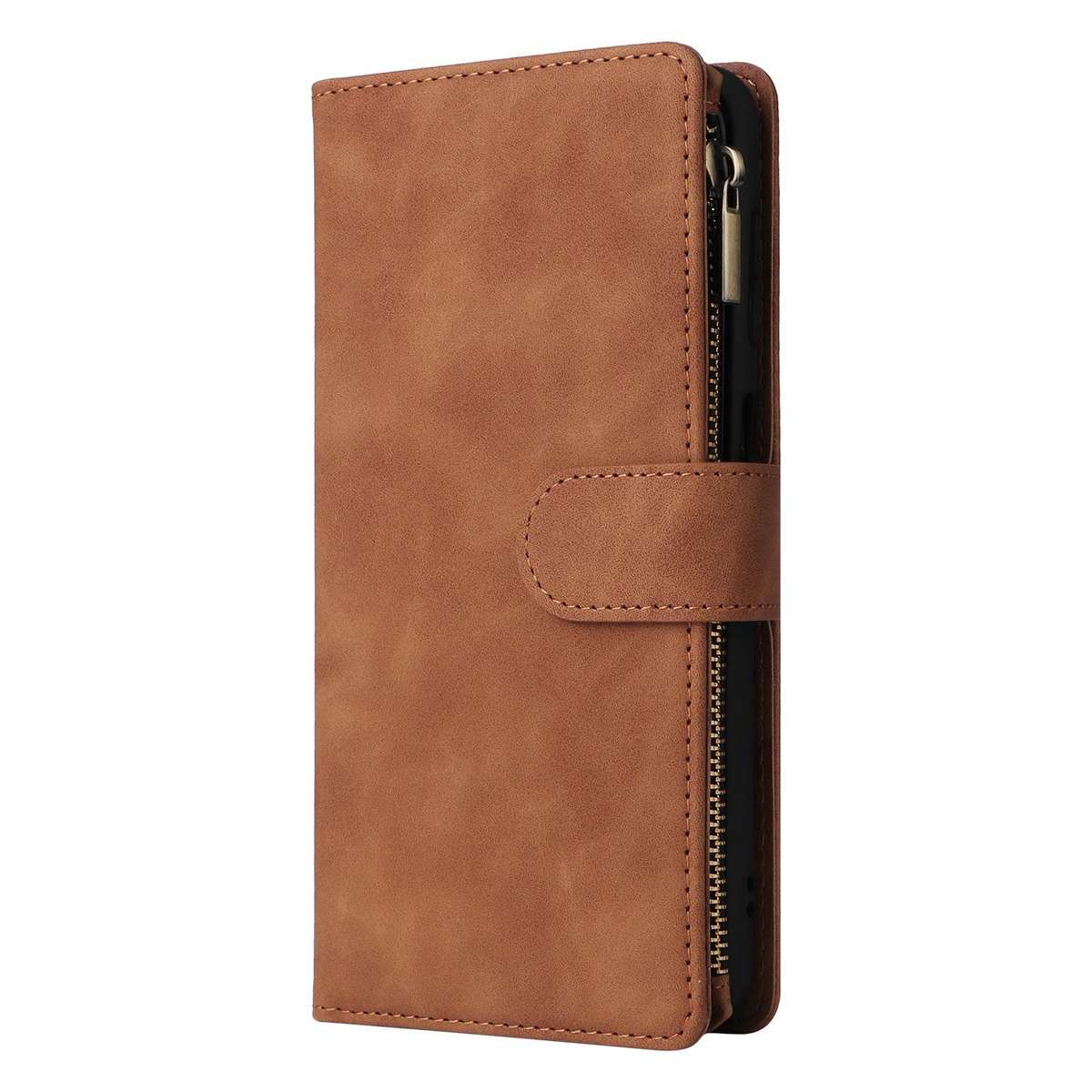 For Samsung Galaxy S25 FE 5G Multifunctional Frosted Zipper Wallet Leather Phone Case(Brown)