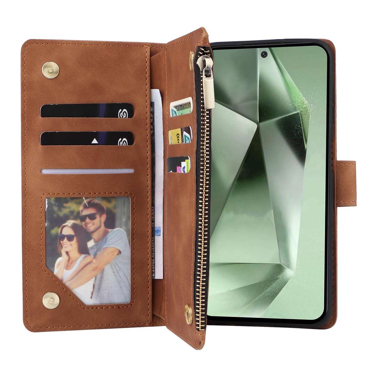 For Samsung Galaxy S25 FE 5G Multifunctional Frosted Zipper Wallet Leather Phone Case(Brown)