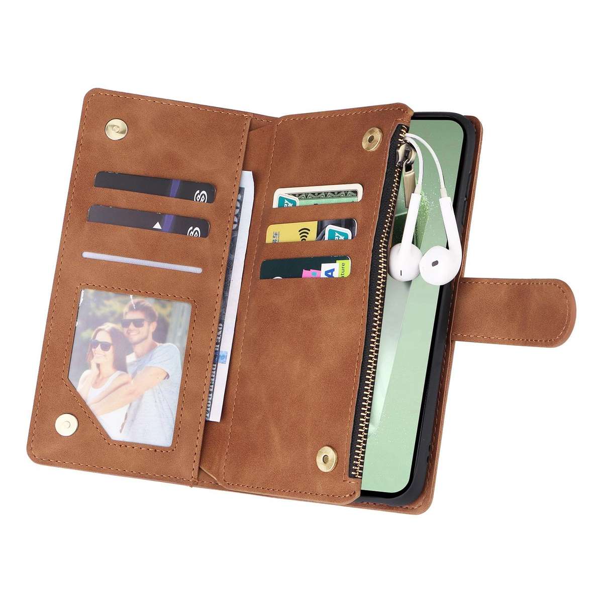 For Samsung Galaxy S25 FE 5G Multifunctional Frosted Zipper Wallet Leather Phone Case(Brown)
