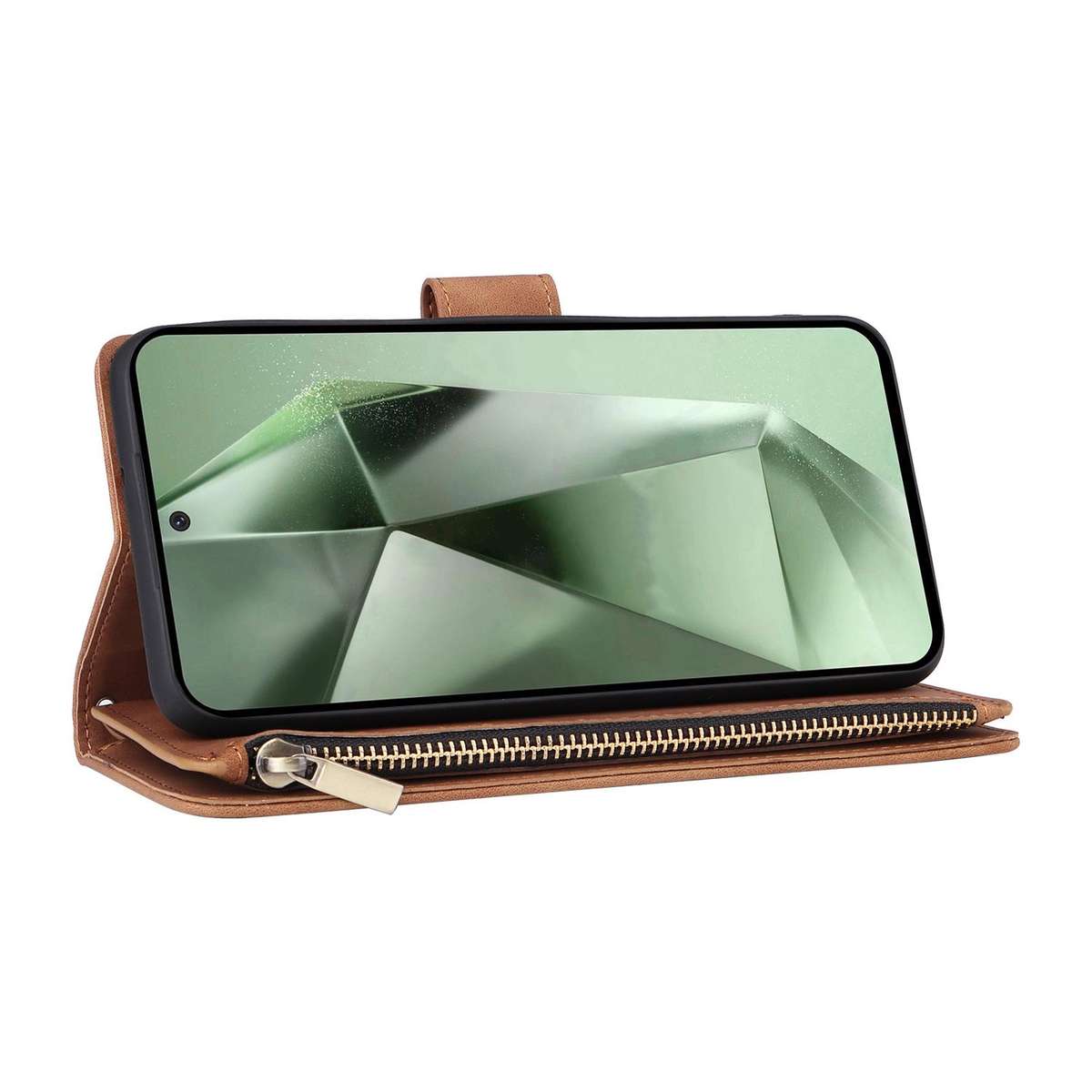 For Samsung Galaxy S25 FE 5G Multifunctional Frosted Zipper Wallet Leather Phone Case(Brown)